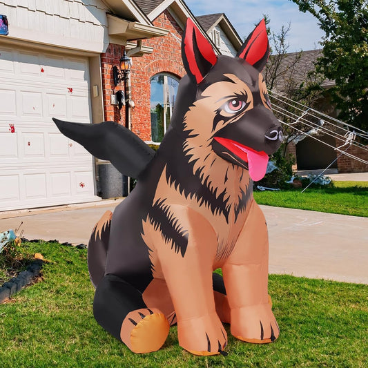 4 FT Halloween Inflatable German Shepherd Dog with Bat Wings - Outdoor and Indoor Decor with Built-in LEDs for Yard and Garden Parties