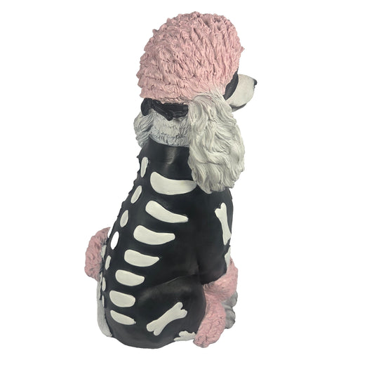 Glamorous Ghouls 14-Inch Pink Poodle Skeleton Dog Figurine - Whimsical Halloween Decor, New With Tags