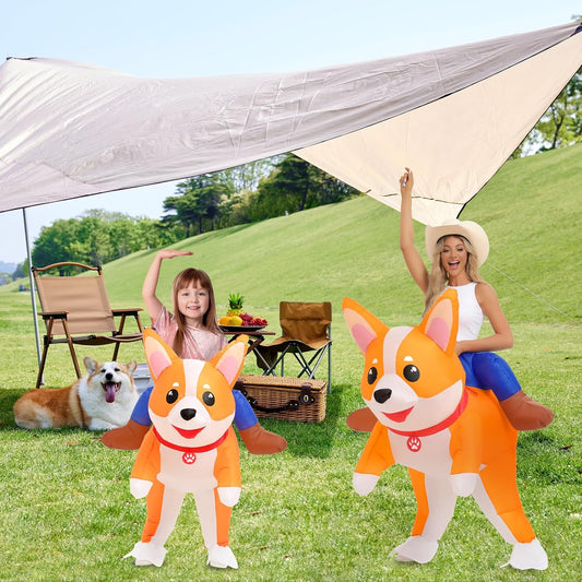 Inflatable Costumes Kids Dog Costume Halloween Blow Up Ride on Corgi Costume Animal Suit for Girls Boys Cosplay Party