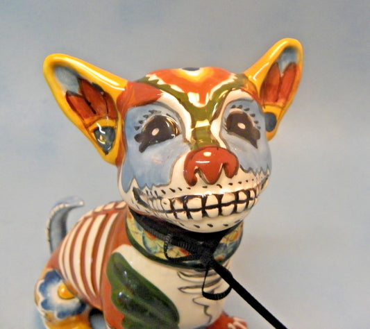 Blue Sky Clayworks Day of the Dead Chihuahua Sugar Skull Figurine, 7.5" x 7