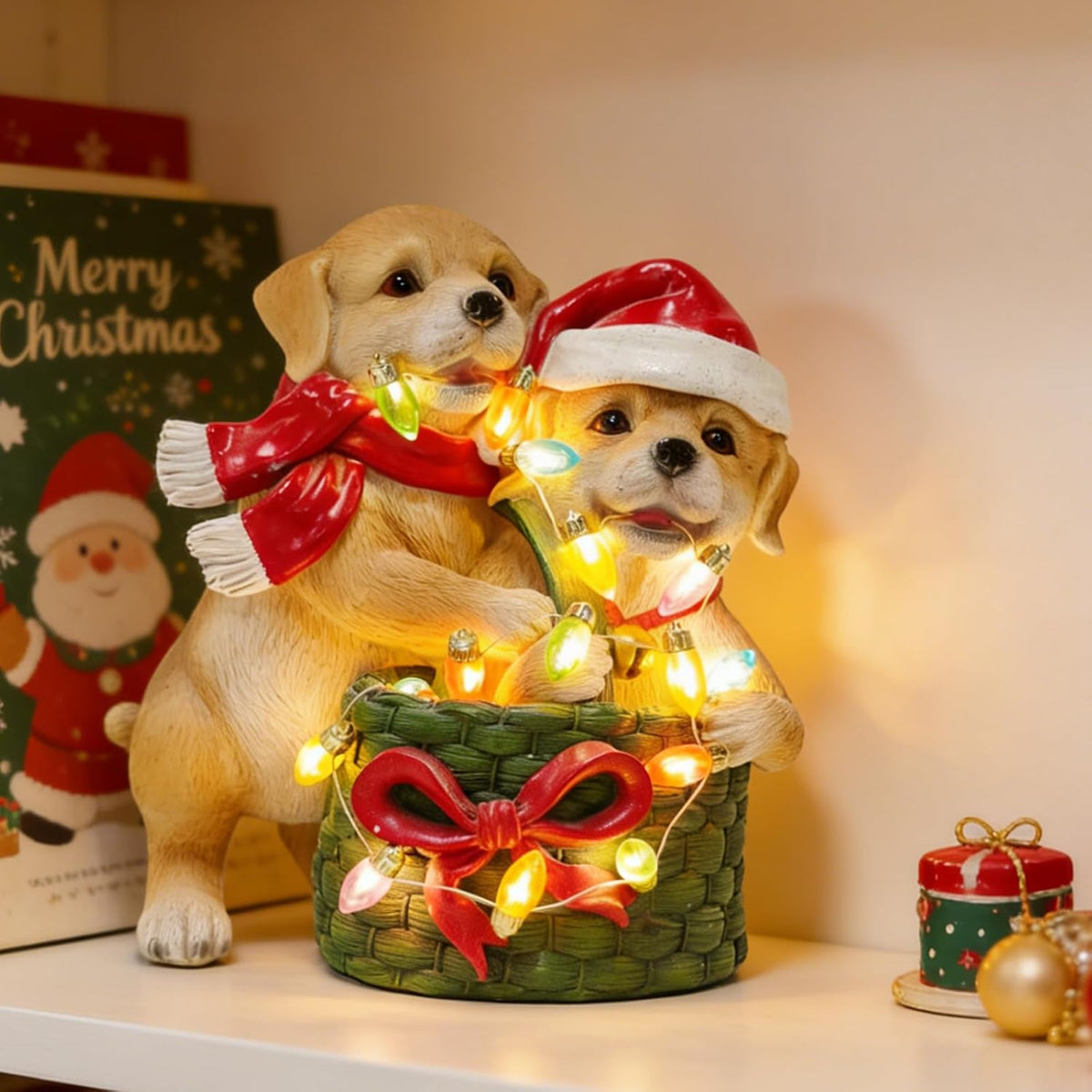 Festive Border Collie Sculpture with Santa Hat - Christmas Decor for Mantels and Tabletops - Ideal Gift for Border Collie Enthusiasts