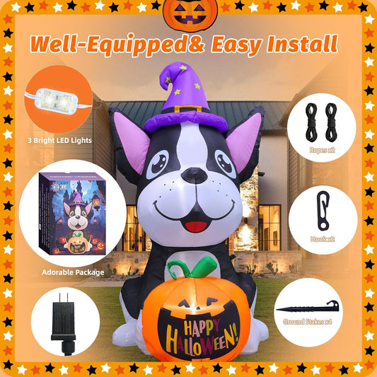 4.4FT Inflatable Halloween Dog Holding Pumpkins Outdoor Yard Decoration