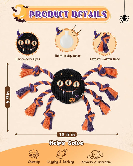Halloween Tug of War Dog Toy with Rope and Ball, Spider