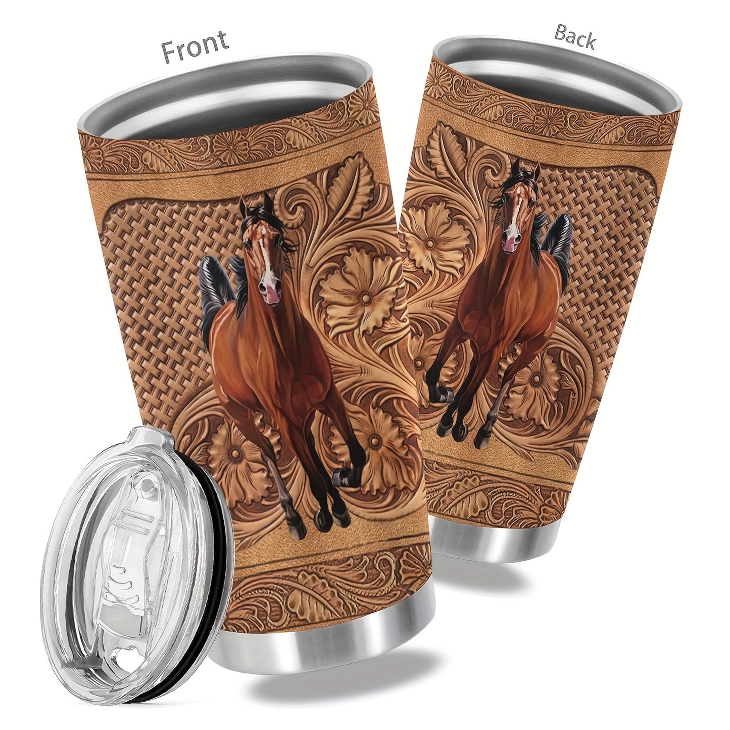 1pc, 20oz Cup Stainless Steel Tumbler, Horse Print Double Wall Vacuum Insulated Travel Mug, Halloween Gifts, Gifts For Parents, Relatives And Friends