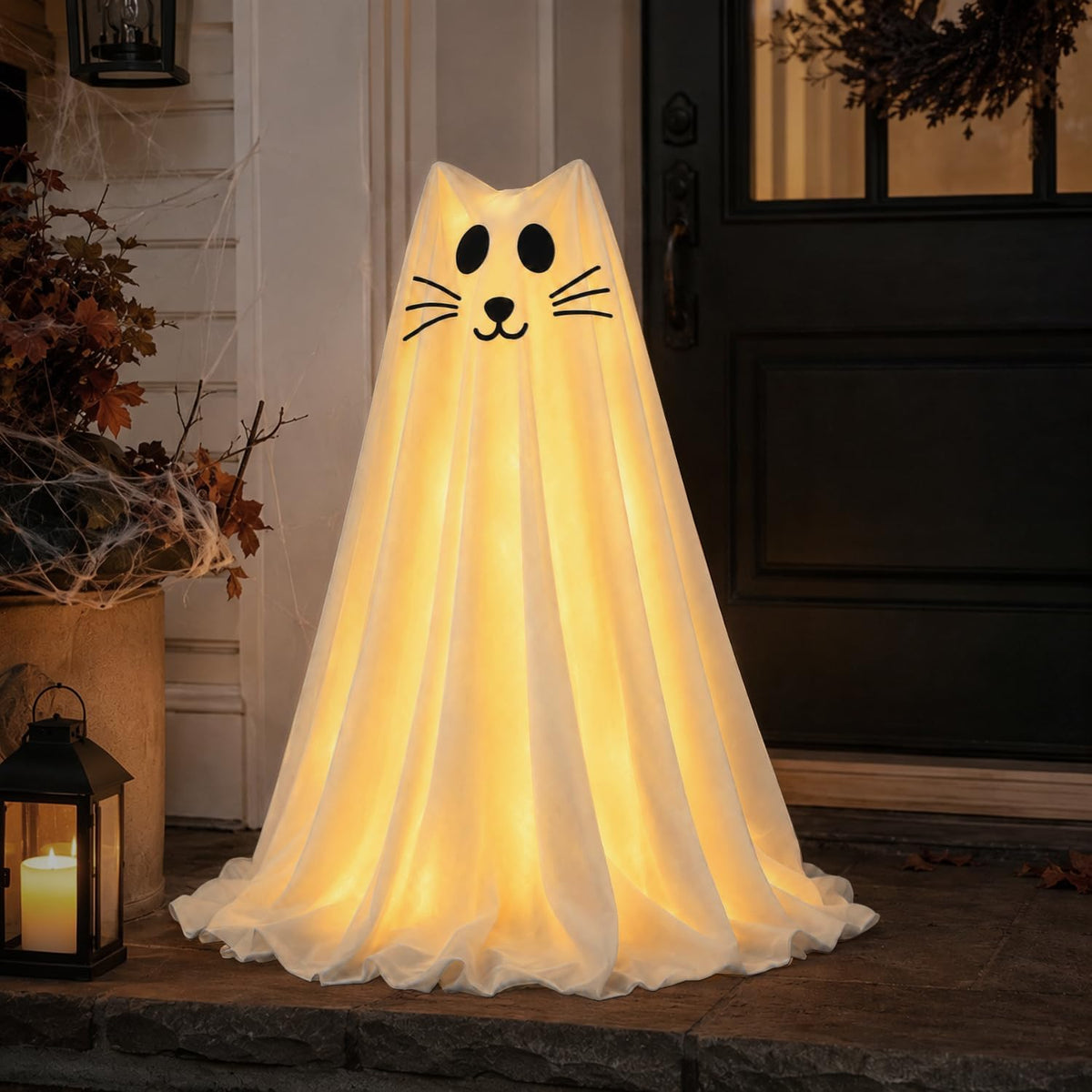 Halloween Decorations, 2.3 FT Light-Up Ghost Dog with Trick or Treat Sign