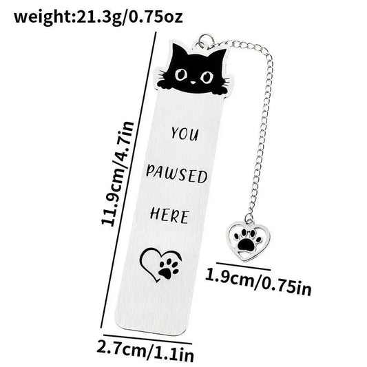 Black Cat "Please Stay Here" Stainless Steel Bookmark