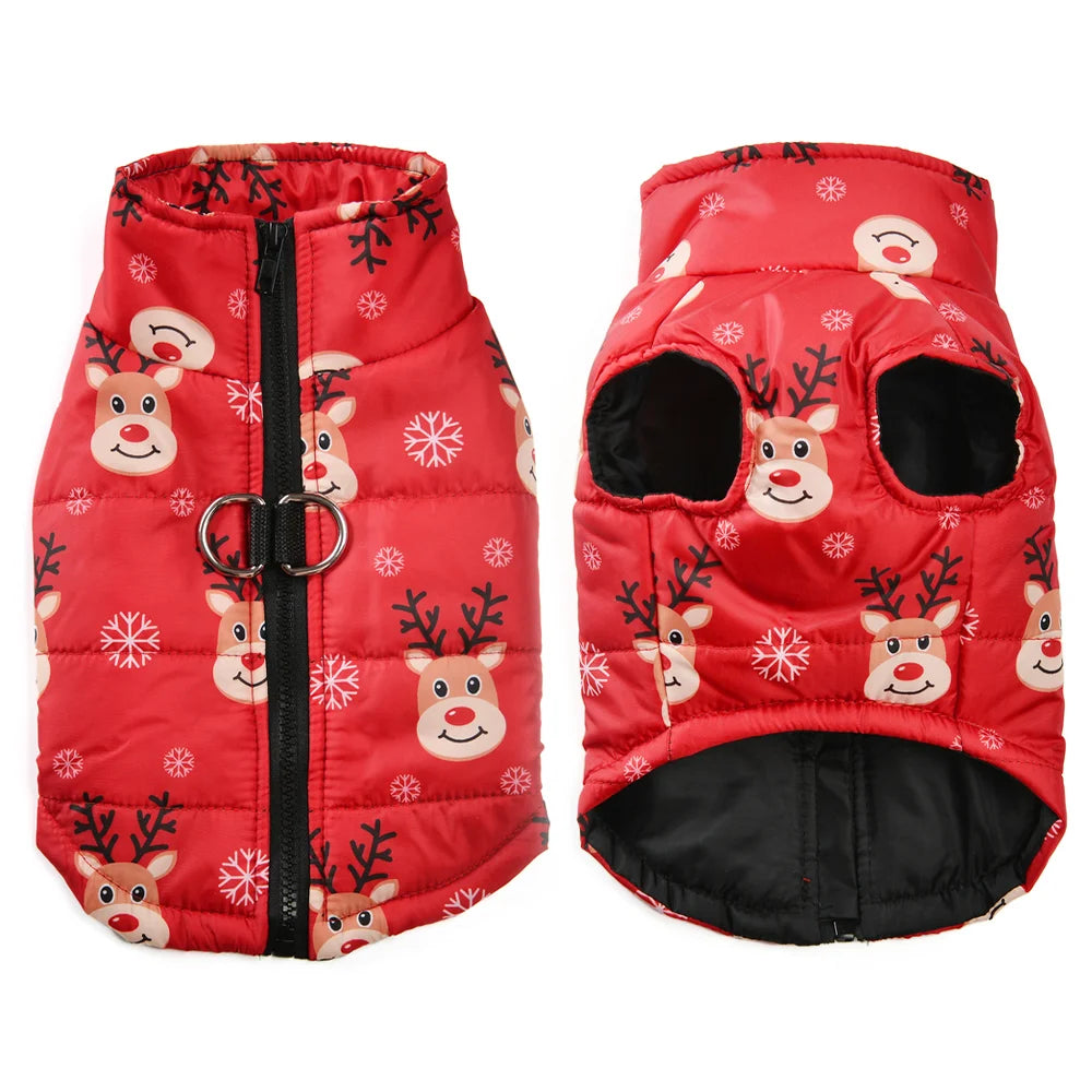 Christmas Dog Costume For Winter Festival Party Pet Jacket For Small Medium Dogs New Year Snowman Print Dogs Outfits With D-ring