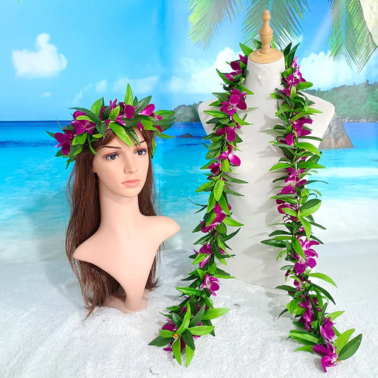 Popular Hawaii Maile Lei Double Ti Leaf With Strand of Purple