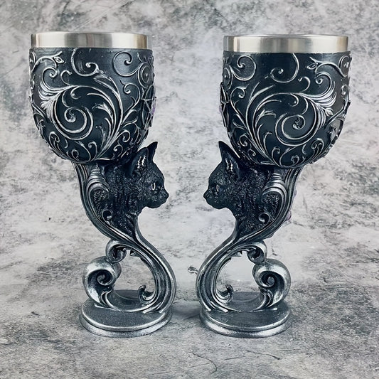 Black Cat Goblet, Mythical Retro European Style Medieval Couple Red Wine Goblet