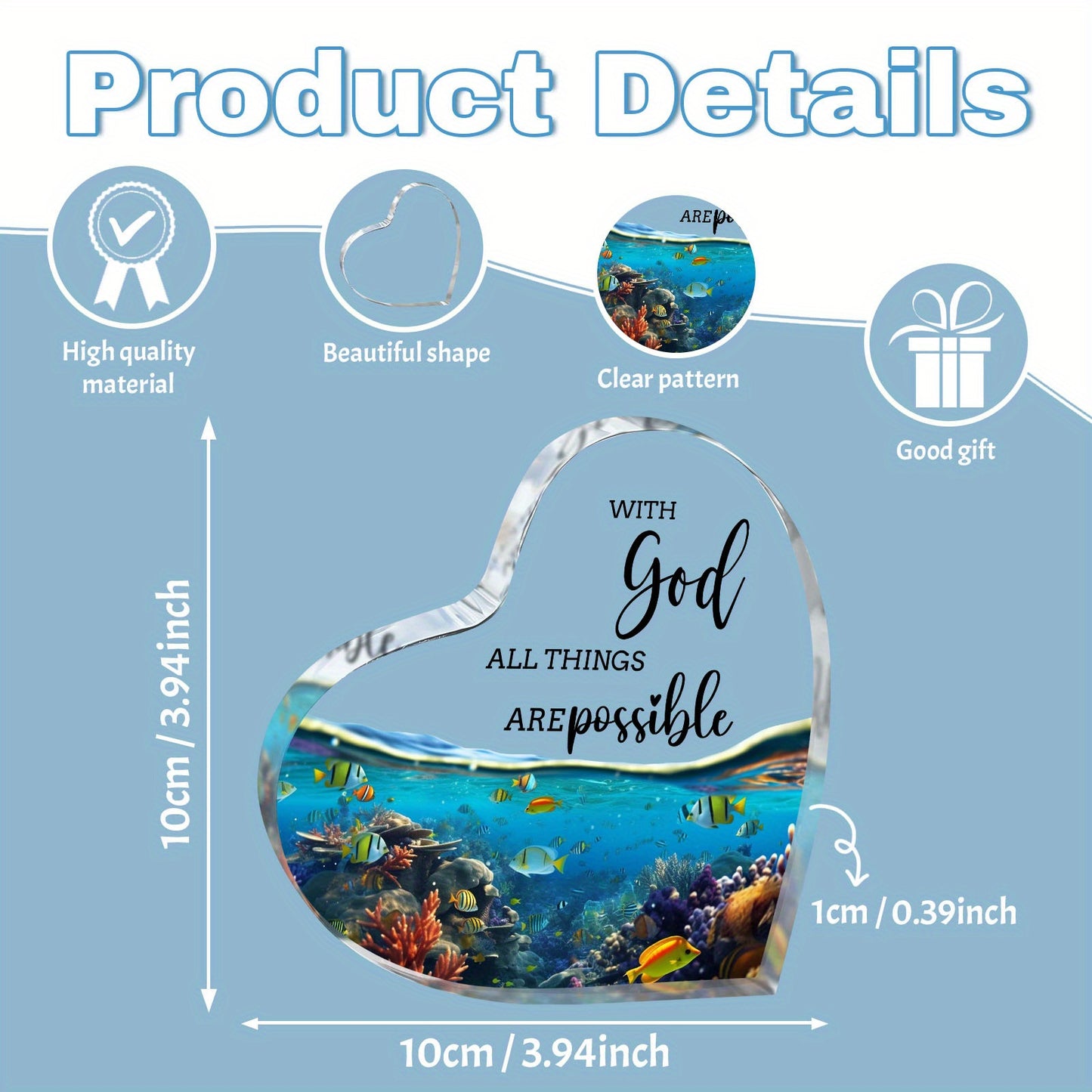 1pc, Sea Turtles, With god All Things are possible birthday Gifts, Exchange Gifts, bedroom, Kitchen, Living Room, Office, Acrylic Desktop Decoration, Unique Gift