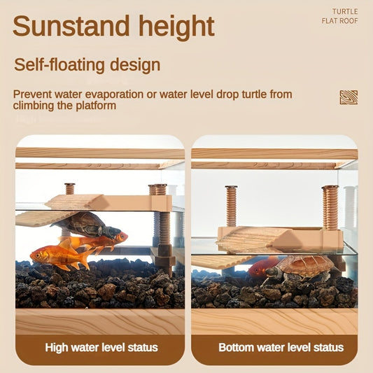Wood Grain Basking Platform for Turtles, Plastic Climbing Rest, Deep Water Floating Habitat, High Water Level Ecological Ladder, Large Turtle Tank Accessory