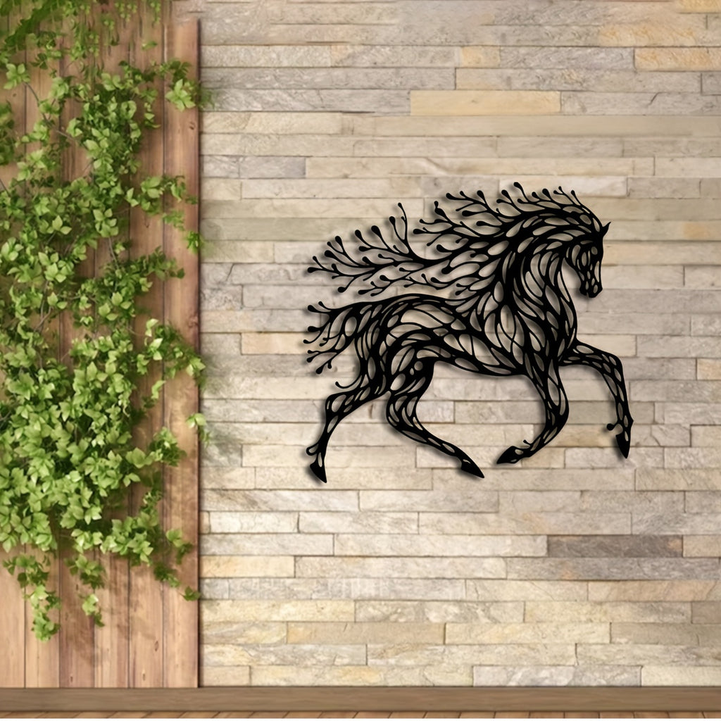 1pc Handcrafted Metal Horse Wall Art - Unique Equestrian Theme Decor for Rustic Farmhouse, Home Office, and Outdoor Spaces - Perfect Wildlife Lover Gift with Trendy Black Tree Design