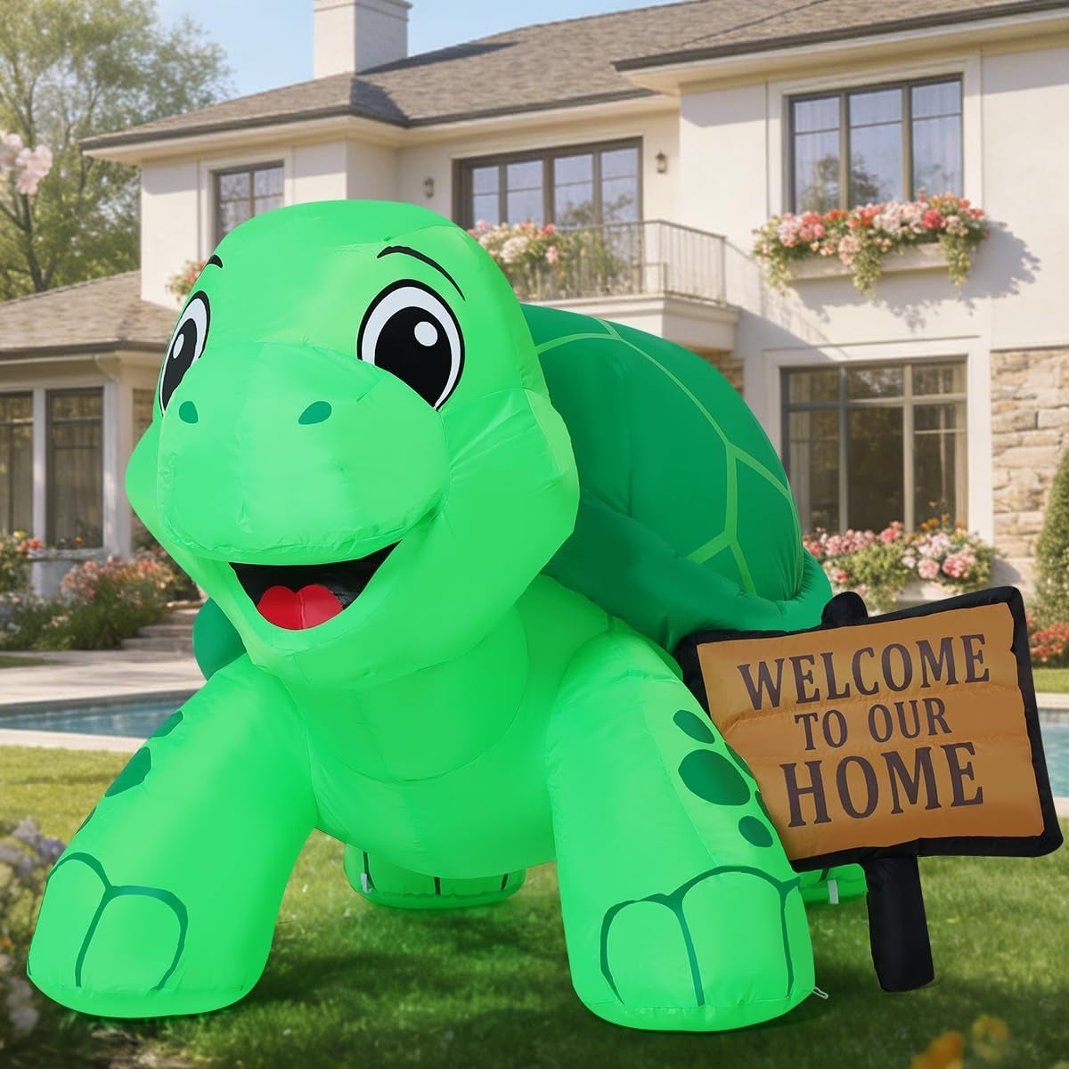 5 FT Inflatable Tortoise Outdoor Decoration with Welcome Sign and Built-in LEDs for Garden and Lawn Parties