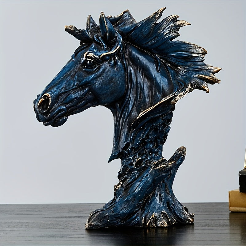1pc Resin Horse Head Sculpture Decor, Elegant Blue Equestrian Statue, For Bookshelf Home Living Room Office Cabinet Tabletop Entryway Decor, Room Decor, Home Decor, Gifts