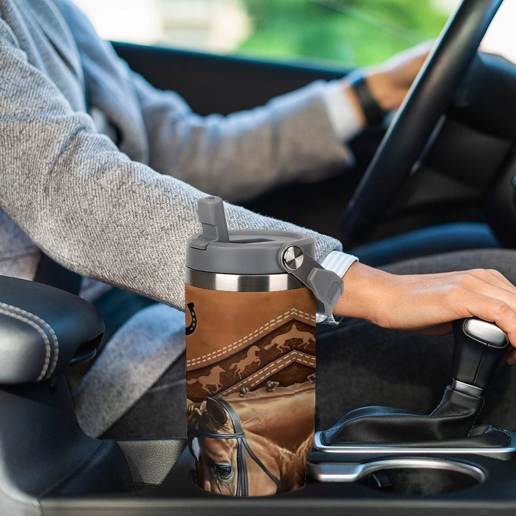 1pc Western Horse Design 30oz Insulated Stainless Steel Tumbler with Lid - Double Wall Travel Coffee Mug, Ideal for Christmas & Holidays, Reusable, Hand Wash Only
