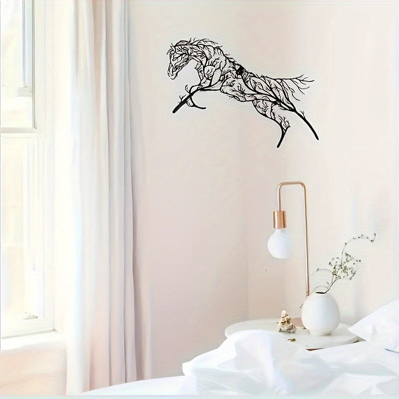 Vintage Metal Horse Silhouette Wall Art - Black Iron Branch Decor for Living Room, Bedroom, Study & Outdoor Spaces, Animal Craft, Wall Decoration