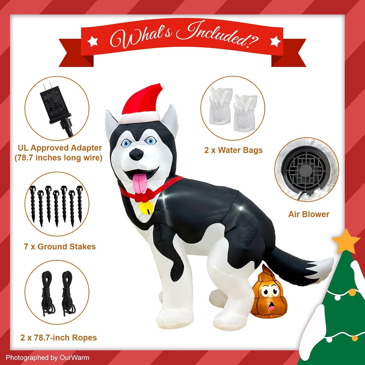 5FT Inflatable Husky Christmas Decoration for Outdoor Use