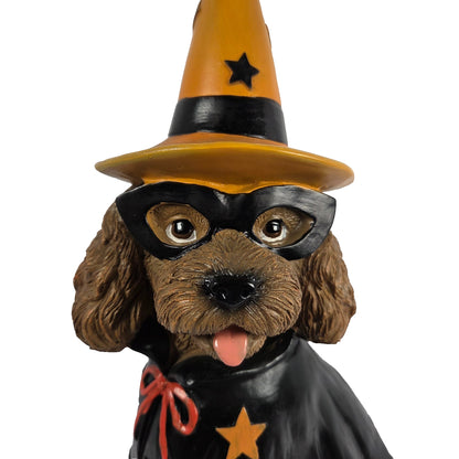 Halloween Themed Goldendoodle Figurine in Witch Costume - 14 Inch Pumpkin Decor