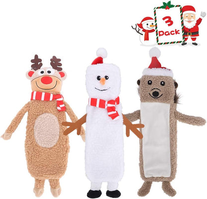 Stuffless Halloween Dog Squeaky Toys for Small Medium Dogs, Crinkle Puppy Chew Toy, 3 Pack Cute Animals Shape Soft Pet Plush Teething Toys(Skeleton & Pumpkin & Bat)