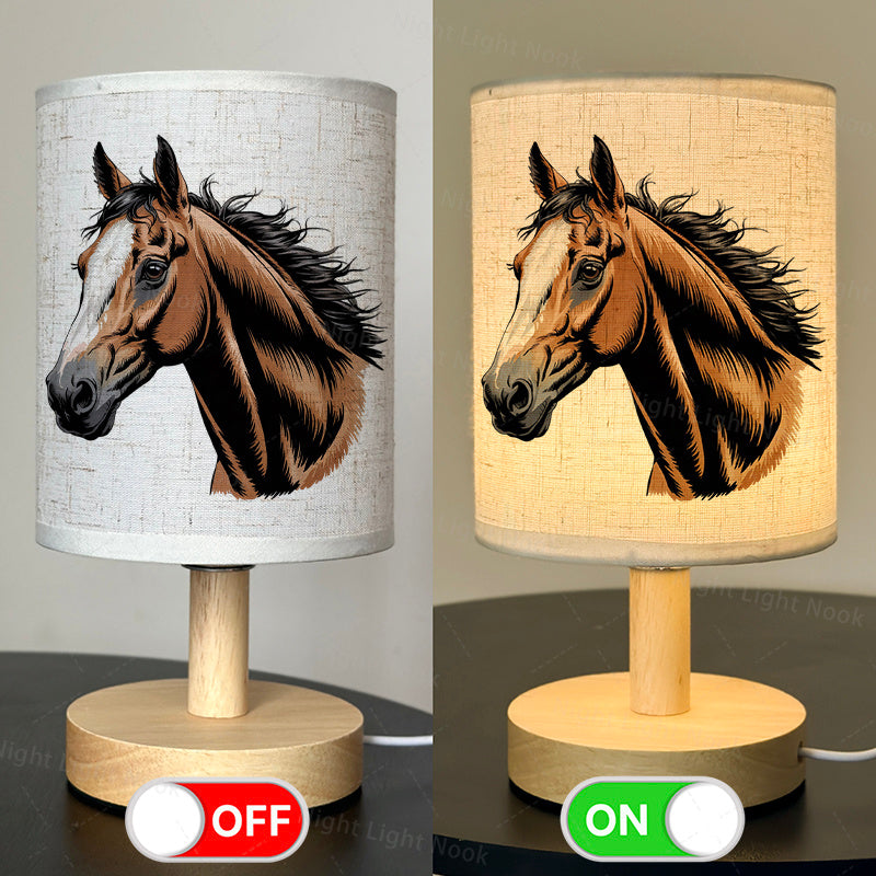 1pc Horse Head LED Fabric Table Lamp, USB Bedside Lamp, Bedroom Lamp And Dormitory LED Lighting Fixture, Office Decorative Lamp with Fabric Lampshade, Night Light for Room And Living Room Decoration