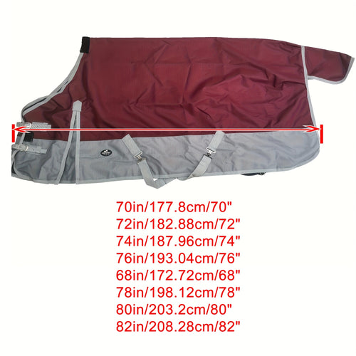 1pc TGW RIDING 1200D Horse Rain Sheet - Windproof, Waterproof, Breathable Polyester Fiber with Double Front Closure, Belly & Leg Straps for All-Season Protection