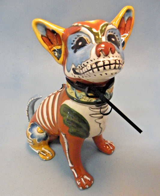 Blue Sky Clayworks Day of the Dead Chihuahua Sugar Skull Figurine, 7.5" x 7