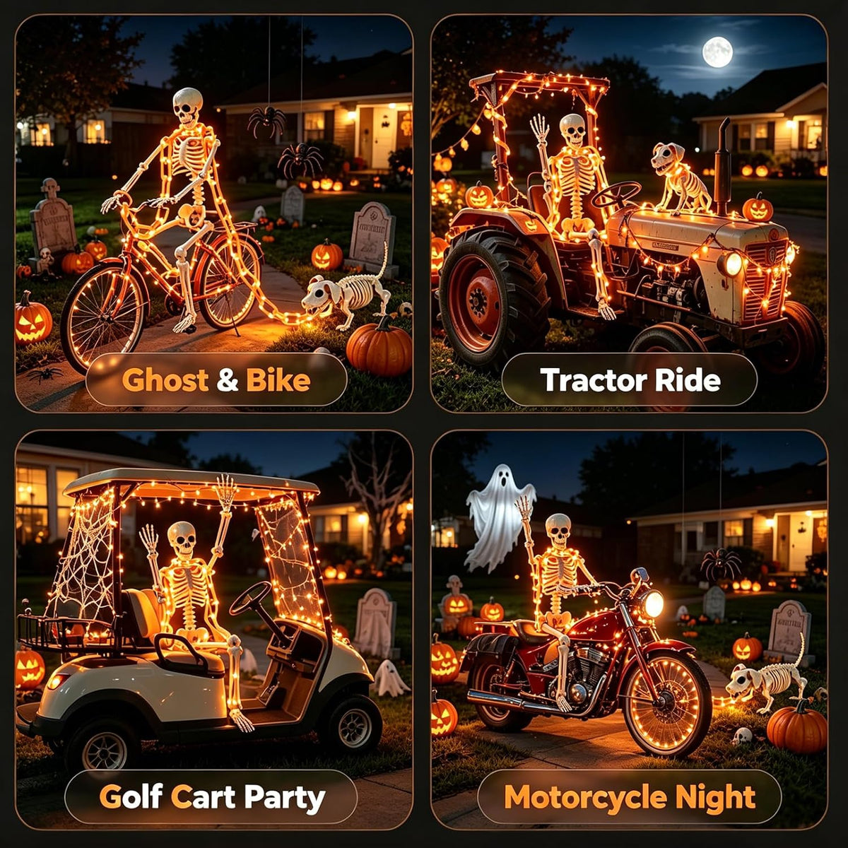 3-Foot Skeleton and Dog Skeleton with Illuminated Chain, Outdoor Halloween Decor