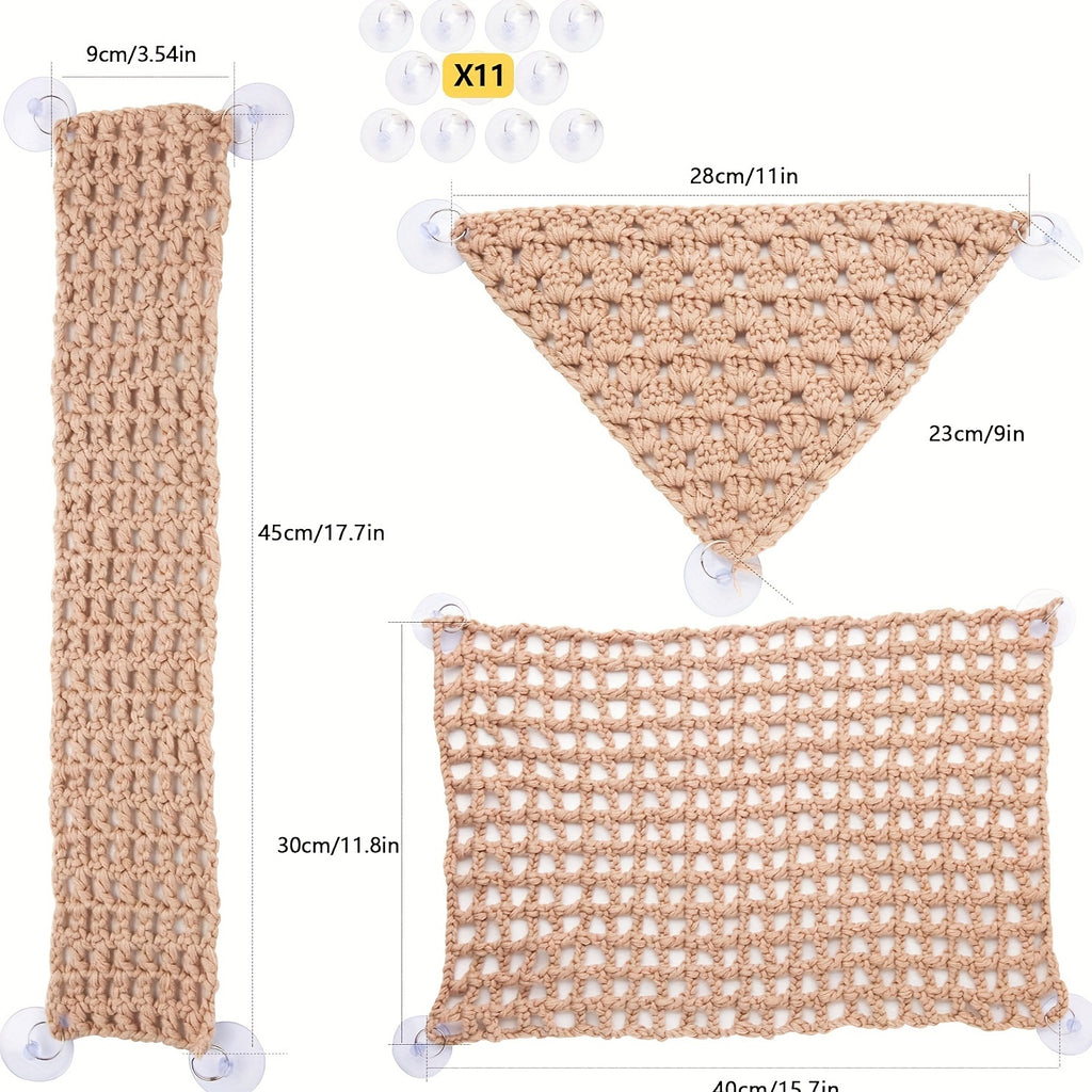 Crawling Pet Handmade Cotton Rope Mesh Climbing Net Hammock, Suspension Bridge Toy Suitable For Bearded Dragon Lizard