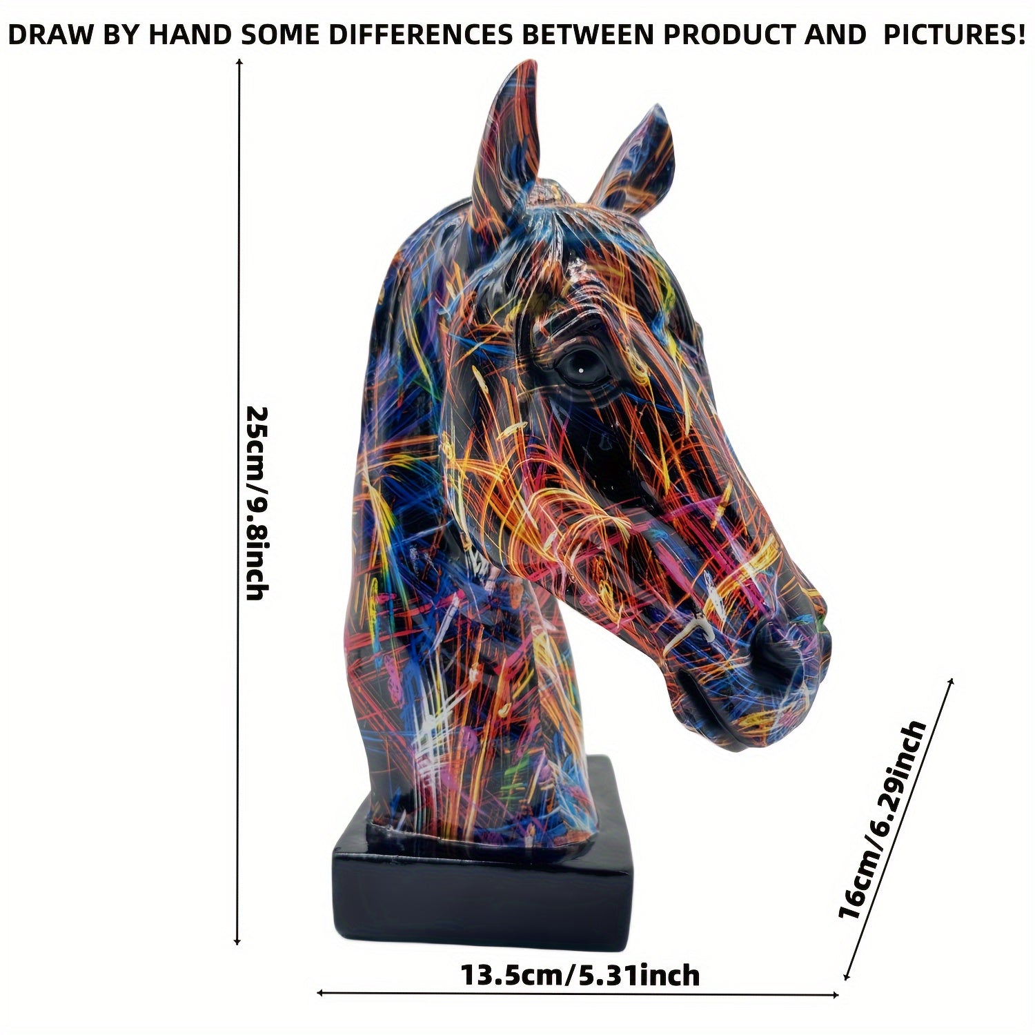 Resin Horse Head Figurine, Alphabet Animal Themed Decorative Statue for Living Room, Indoor and Outdoor Use, Christmas Holiday Gift, Home Office Desk Bar Display, 5.3in x 6.3in x 9.8in