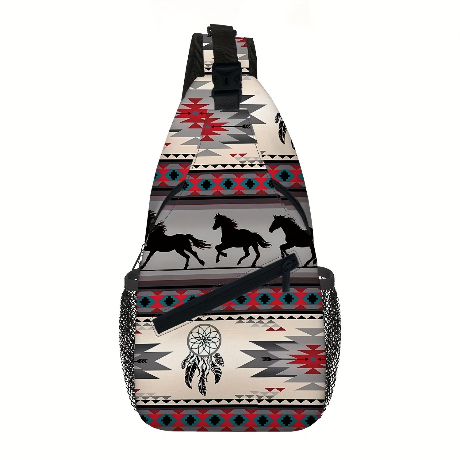 Totem Style Horse Pattern Print Casual Sling Bag, Men's And Women's Crossbody Bag For Travel & Daily Commute