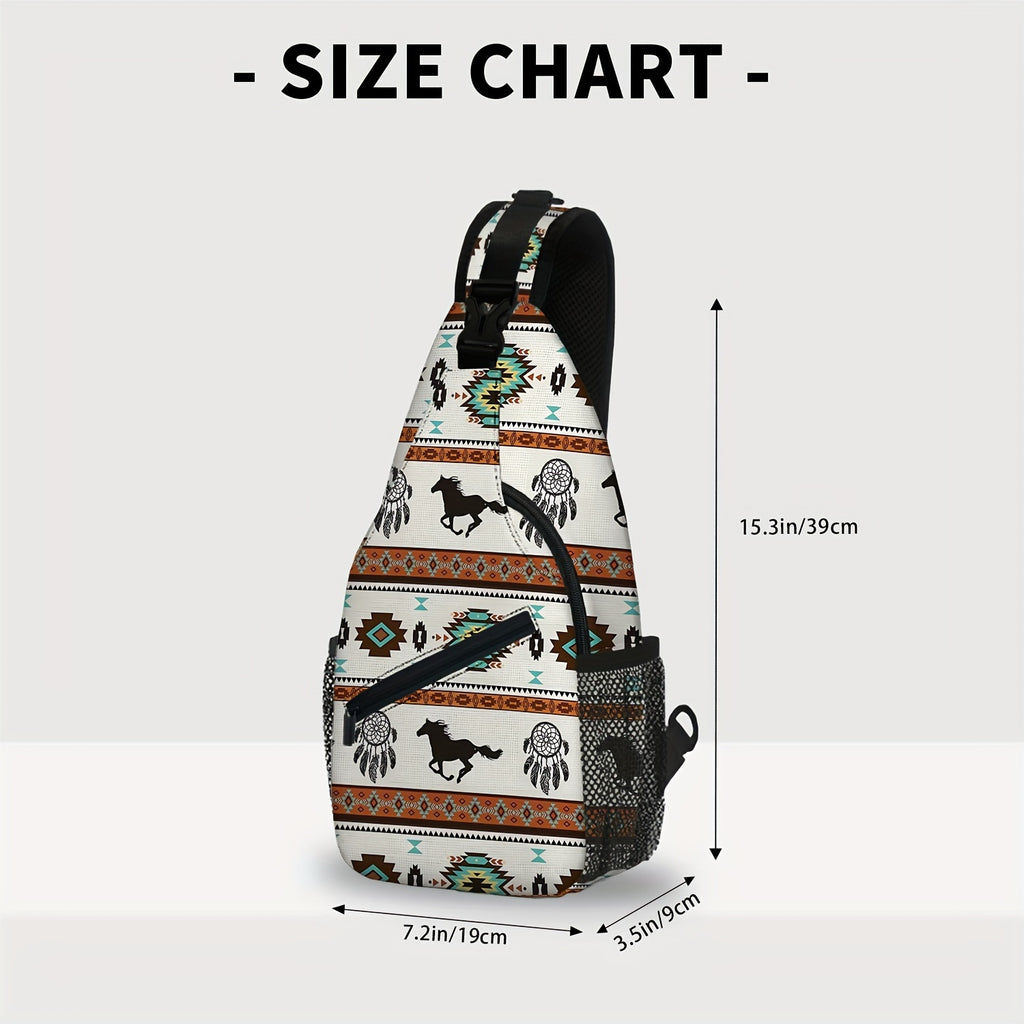Totem Style Horse Pattern Print Casual Sling Bag, Men's And Women's Crossbody Bag For Travel & Daily Commute
