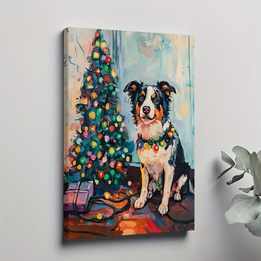 Australian Shepherd Christmas Dog Wall Art Canvas