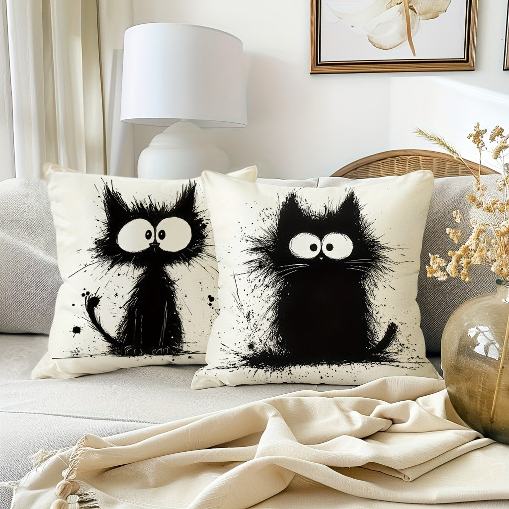 4pcs Boho Chic Black Cat Throw Pillow Covers, 18x18 Inches - Decorative Cushion Cases for Sofa & Bedroom, Zip Closure, Hand Wash Only - Perfect for Farmhouse Style Home Decor, Decorative Pillows