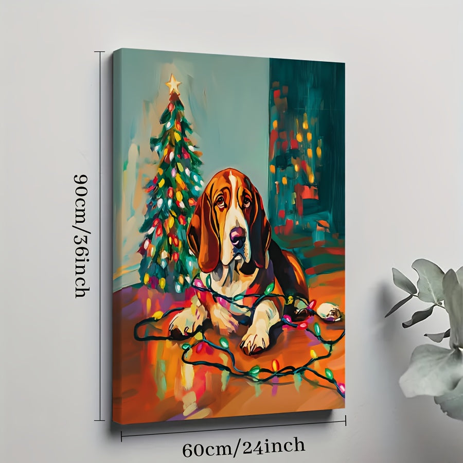 Basset Hound Christmas Dog Canvas Wall Art