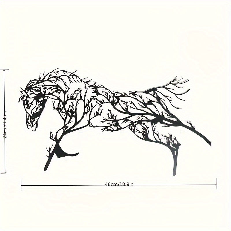 Vintage Metal Horse Silhouette Wall Art - Black Iron Branch Decor for Living Room, Bedroom, Study & Outdoor Spaces, Animal Craft, Wall Decoration