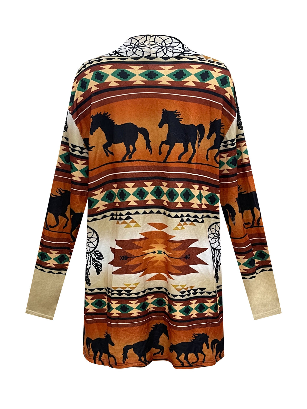 Stylish Plus Size Western Horse & Tribal Print Cardigan - Cozy Plus Size Coats for Women with Open Front, Soft Knit Polyester Fabric, and Casual Fall/Winter Style - Perfect for Daily Wear