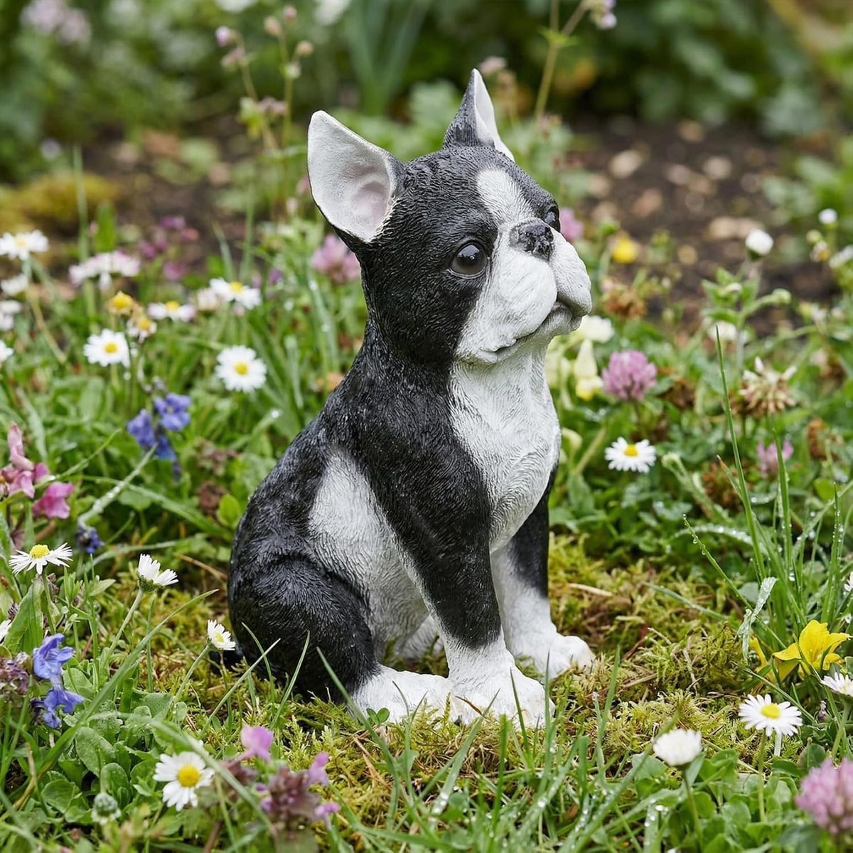 Boston Terrier Statue, Resin Dog Figurine for Garden, Porch and Home