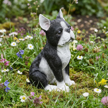Boston Terrier Statue, Resin Dog Figurine for Garden, Porch and Home
