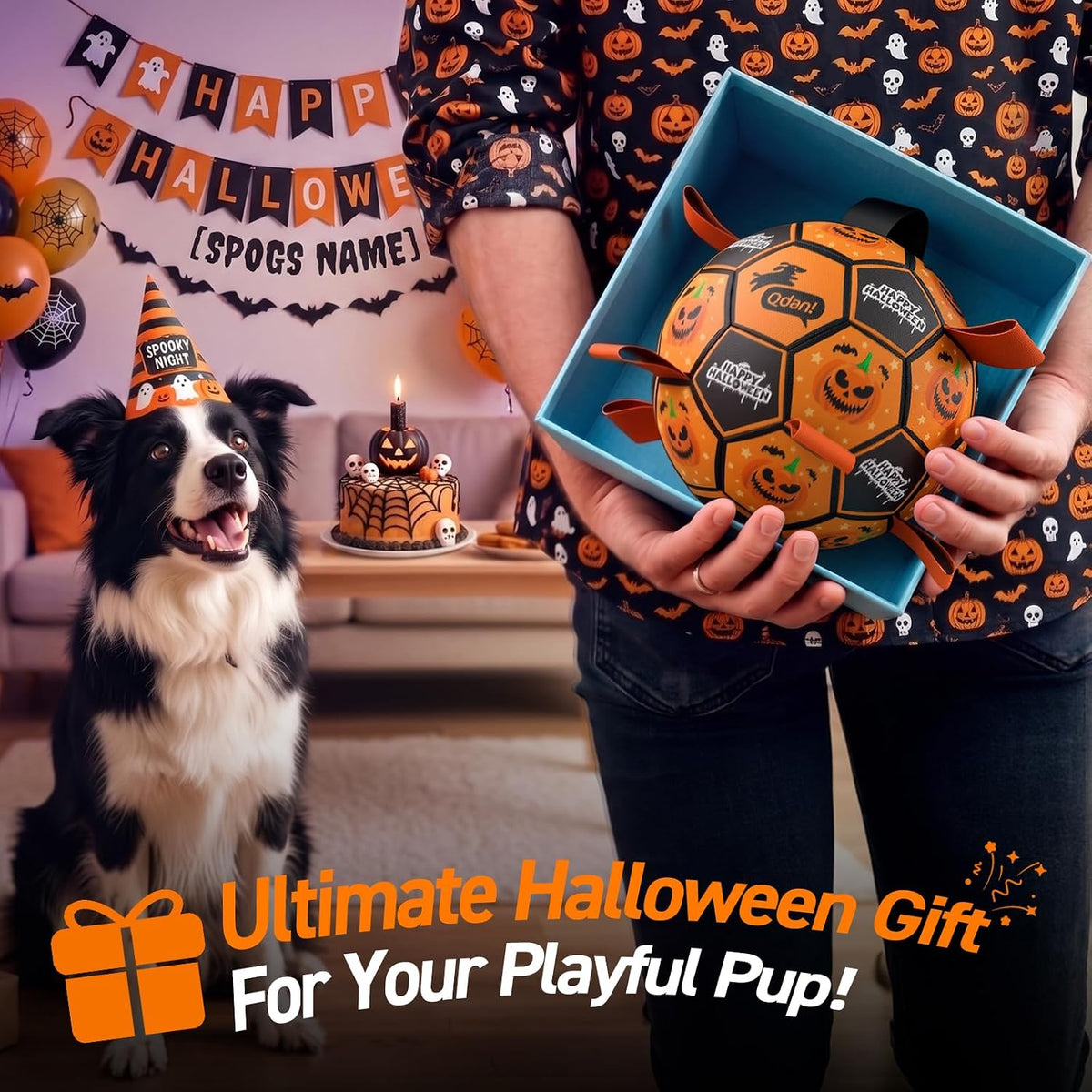 Halloween Dog Toys, Soccer Balls with Straps, 6 Inch Interactive Toys