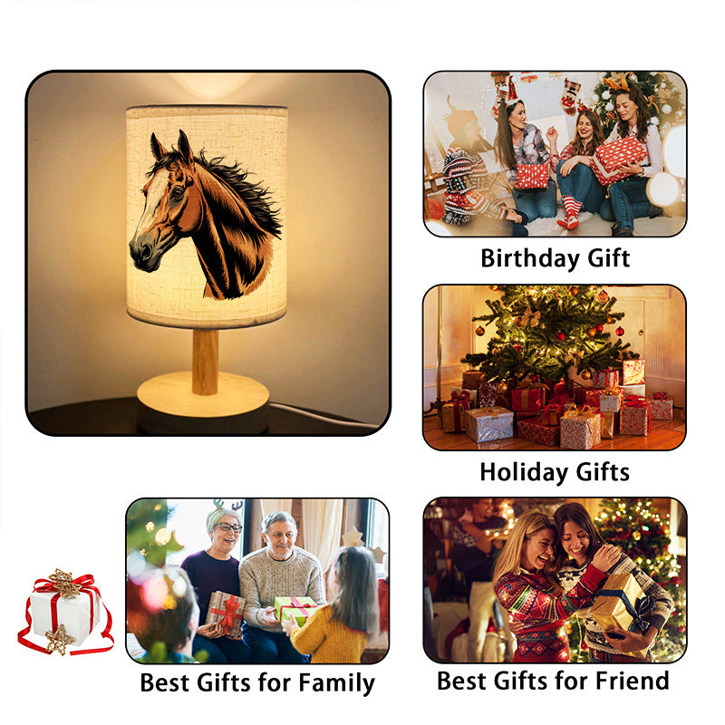 1pc Horse Head LED Fabric Table Lamp, USB Bedside Lamp, Bedroom Lamp And Dormitory LED Lighting Fixture, Office Decorative Lamp with Fabric Lampshade, Night Light for Room And Living Room Decoration