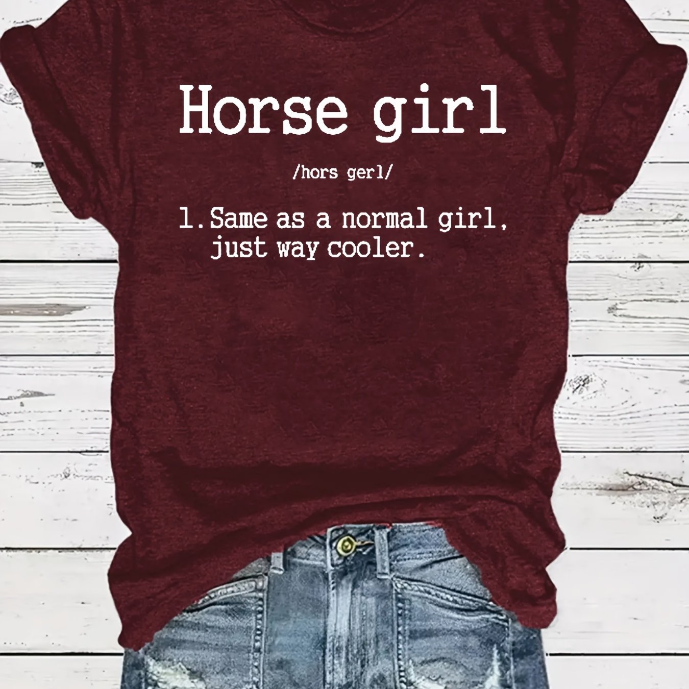 Vibrant Horse Girl Letter Print T-Shirt - Soft Short Sleeve Crew Neck Casual Top for Summer - Comfortable Women's Clothing for Horse Lovers