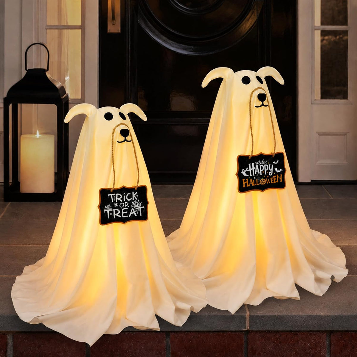 Halloween Decorations, 2.3 FT Light-Up Ghost Dog with Trick or Treat Sign