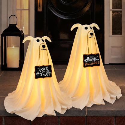Halloween Decorations, 2.3 FT Light-Up Ghost Dog with Trick or Treat Sign