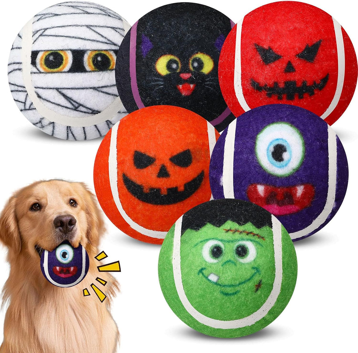6 Pcs Halloween Dog Toys Bulk, 2.5 Inch Squeaky Tennis Balls Gifts