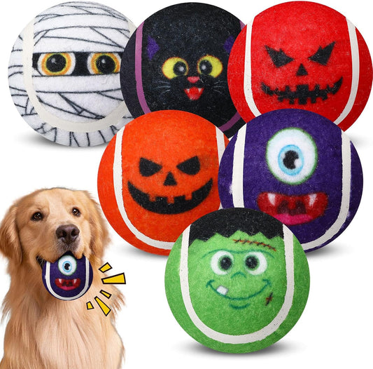 6 Pcs Halloween Dog Toys Bulk, 2.5 Inch Squeaky Tennis Balls Gifts