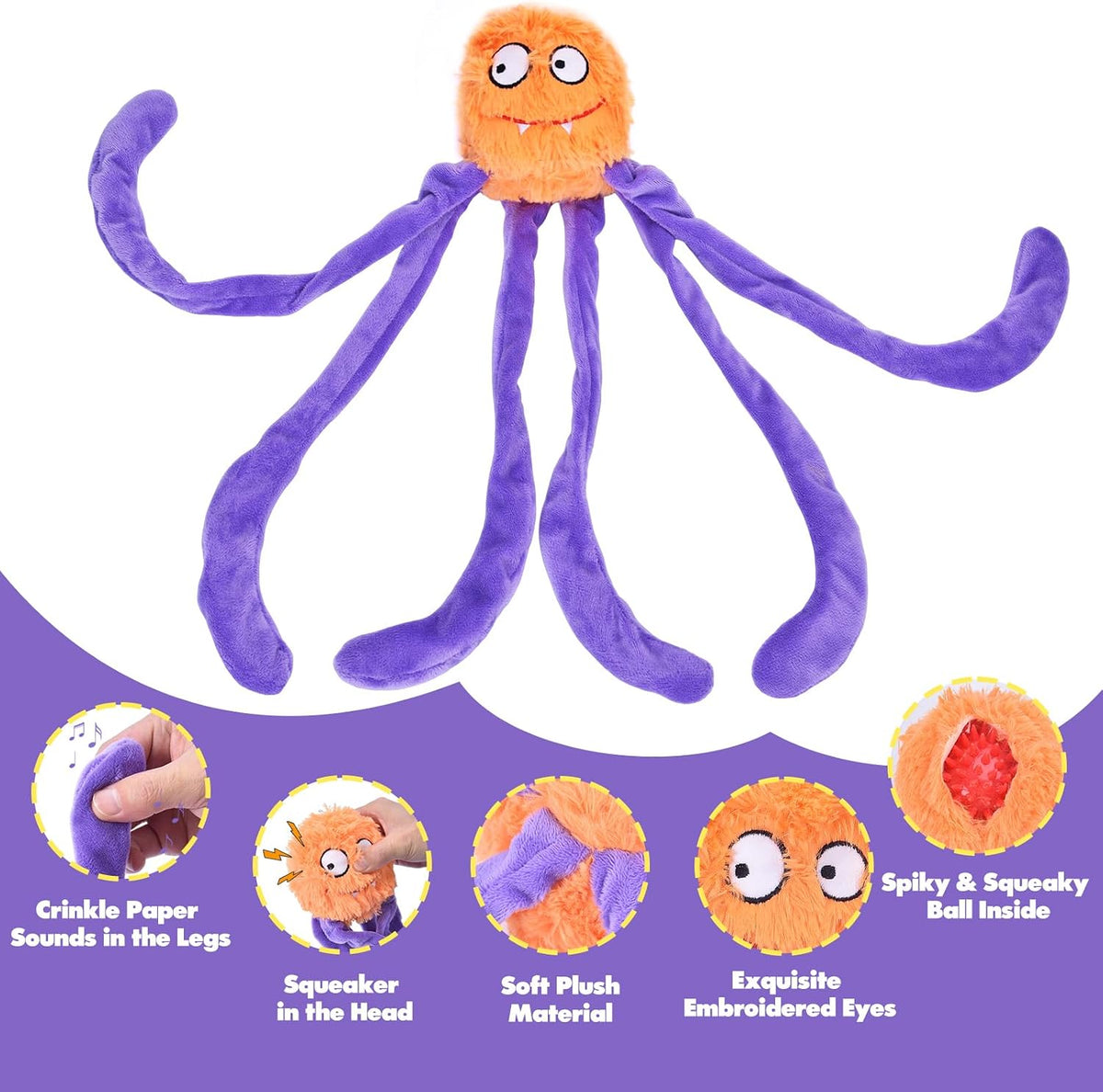 Halloween Squeaky Dog Toy for Aggressive Chewers, Hidden Squeaky Ball Inside, Interactive Crinkle Toy to Keep Them Busy, Dog Ball for Medium Large Dogs