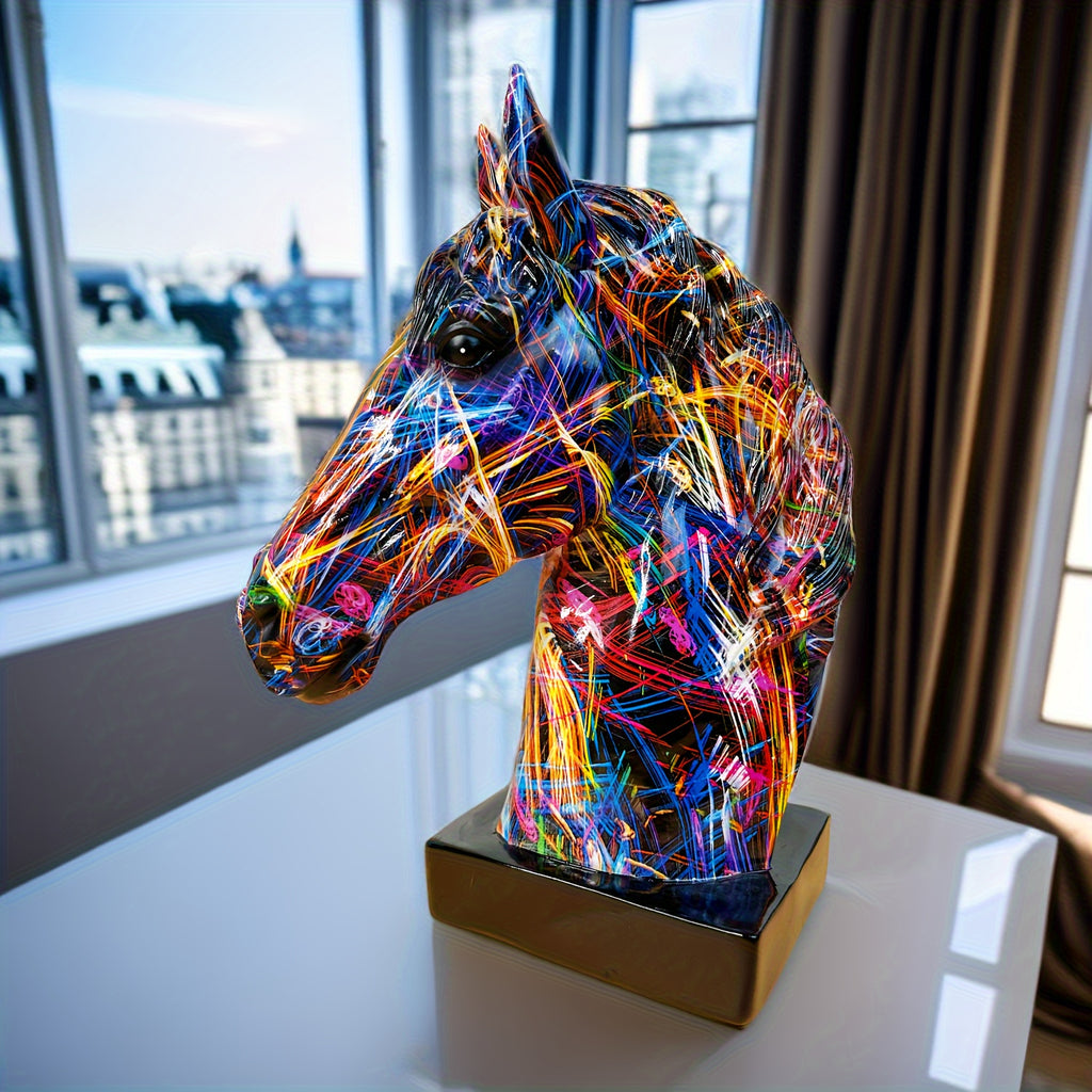Resin Horse Head Figurine, Alphabet Animal Themed Decorative Statue for Living Room, Indoor and Outdoor Use, Christmas Holiday Gift, Home Office Desk Bar Display, 5.3in x 6.3in x 9.8in