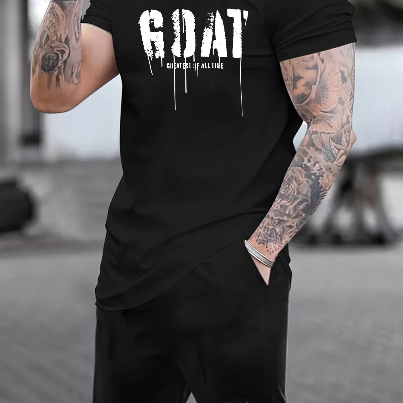 Mens Stylish Goat Print 2pcs Set - Casual Sportswear Outfit with Drawstring Shorts & Short Sleeve Top - Perfect for Spring Summer, Holidays, Leisure, Vacation, and Outdoor Fitness