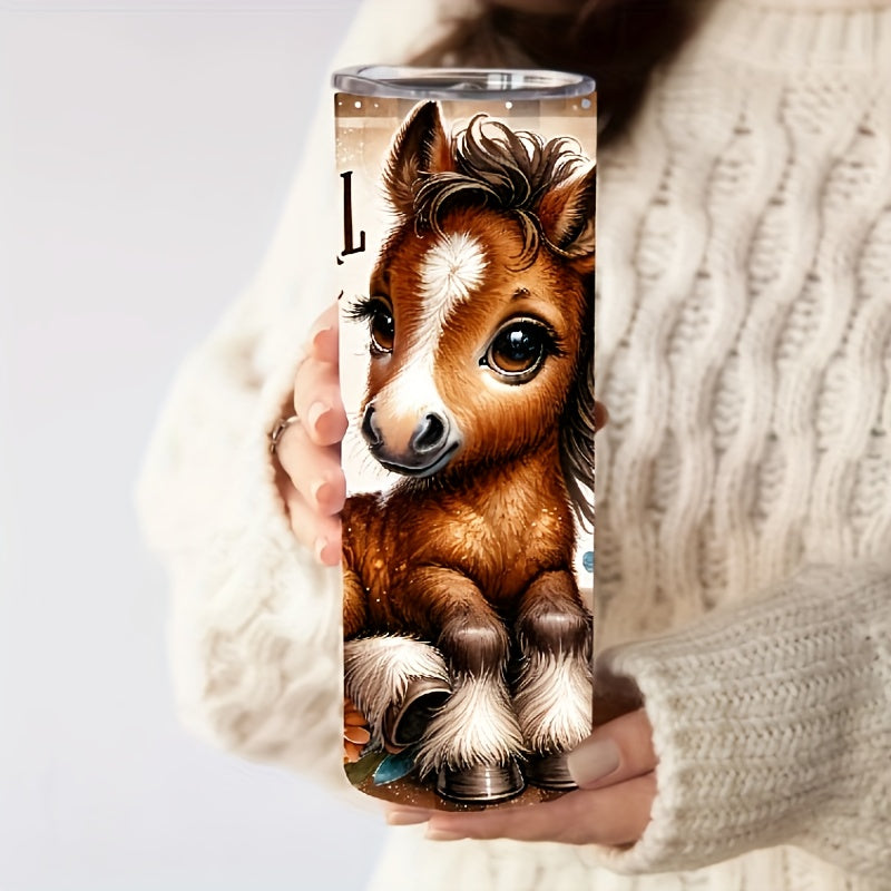20oz Horse-Themed Stainless Steel Water Bottle, Vacuum Insulated, Leak-Proof Lid, Portable Travel Tumbler for Hot and Cold Beverages, Ideal Gift for Horse Lovers, Family, Friends - Durable 304 Stainless Steel