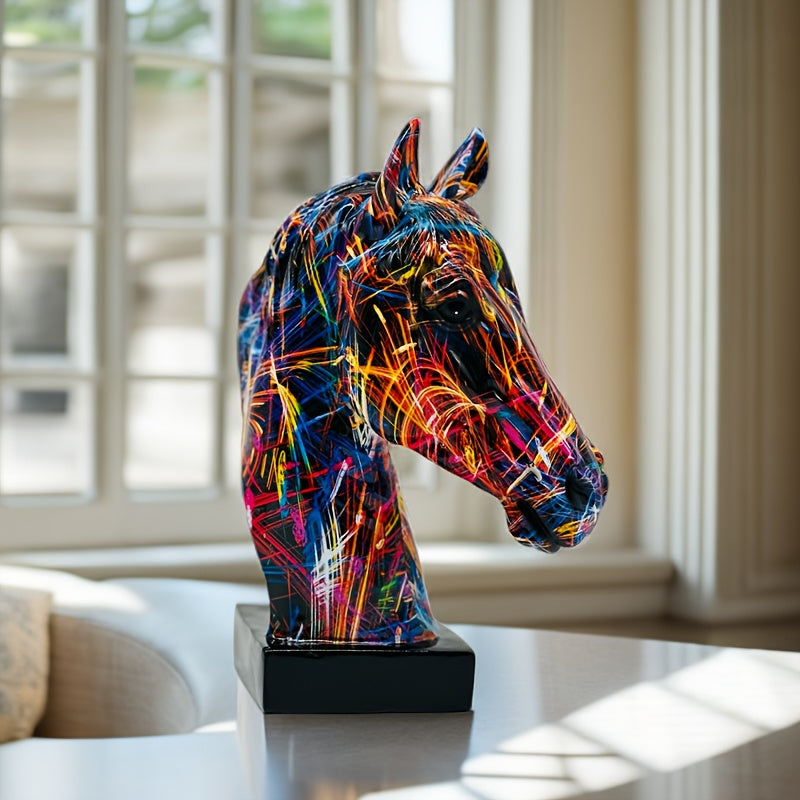 Colorful Resin Horse Head Sculpture, Alphabet Animal Theme, Indoor Decorative Art Figurine for Home, Office, Bookshelf, Desk, Living Room - Easter Holiday Decor, No Electricity Needed